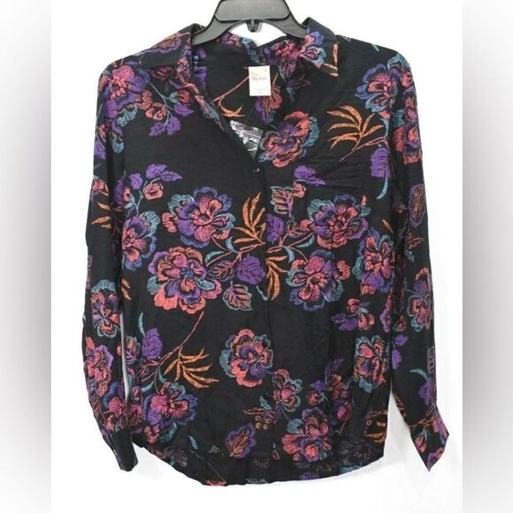 Blair Floral Print Multicolor Long Sleeve Patch Pocket Button Up Shirt 2X - Picture 5 of 7